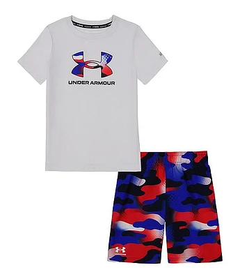 Under Armour Little Boys 2T-7 Short Sleeve Street Camo T-Shirt & Printed Swim Shorts Set