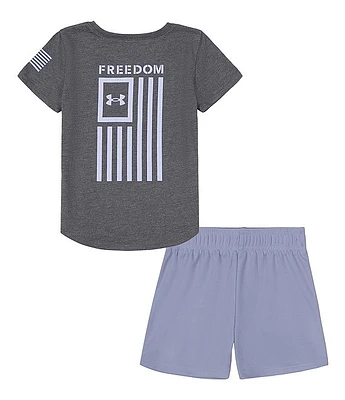 Under Armour Little Girls 2T-6X Short Sleeve UA Freedom Flag T-Shirt & Shorts Set