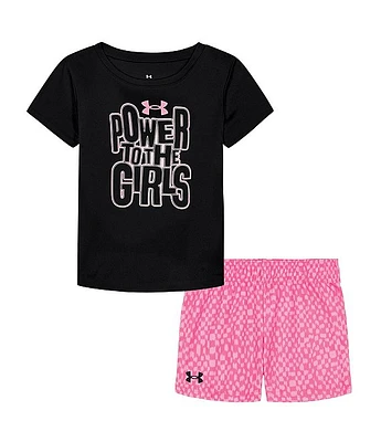 Under Armour Little Girls 2T-6X Short Sleeve Power To The T-Shirt & Printed Shorts Set
