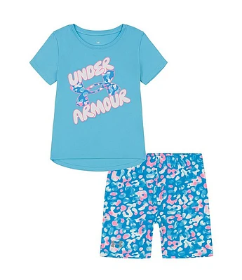 Under Armour Little Girls 2T-6X Short Sleeve UA Core Bubble T-Shirt & Bubble-Printed Bike Shorts Set