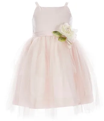 Us Angels Little Girls 2T-6X Sleeveless Classic Satin Mesh Flower Girl Dress