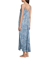 VAN WINKLE & CO. Floral Print Woven Satin Sleeveless V-Neck Maxi Chemise