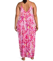 VAN WINKLE & CO. Plus Floral Print Woven Satin Sleeveless V-Neck Maxi Chemise