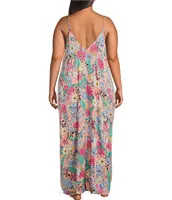 Van Winkle & Co. Plus Satin Floral Print Sleeveless V-Neck Maxi Chemise