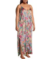 Van Winkle & Co. Plus Satin Floral Print Sleeveless V-Neck Maxi Chemise