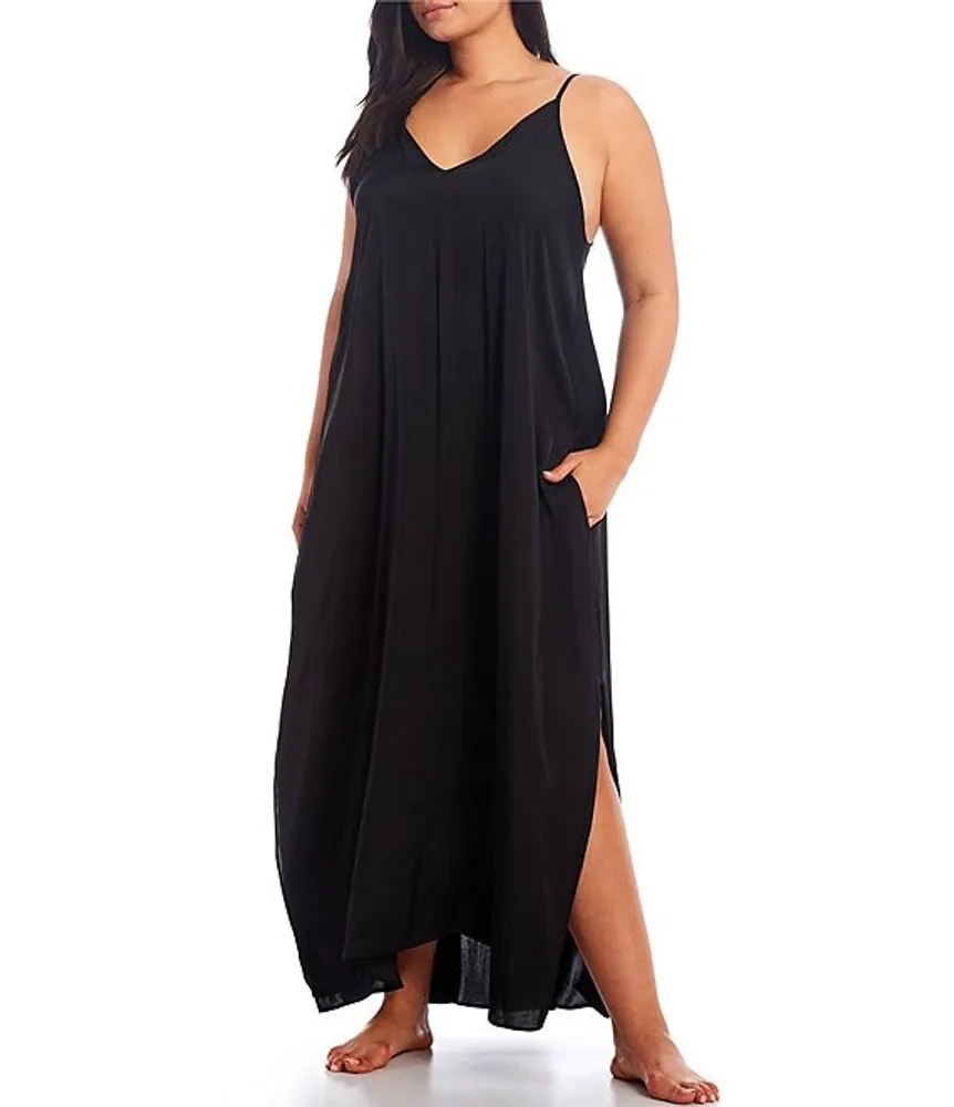 VAN WINKLE & CO. Plus Solid Satin Maxi Chemise