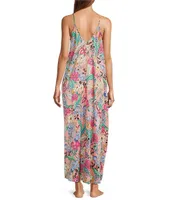 VAN WINKLE & CO. Satin Floral Print Sleeveless V-Neck Maxi Chemise