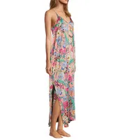 VAN WINKLE & CO. Satin Floral Print Sleeveless V-Neck Maxi Chemise