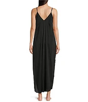 Van Winkle & Co. Solid Satin Sleeveless V-Neck Maxi Chemise