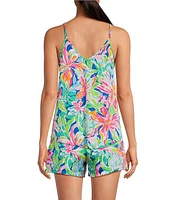 VAN WINKLE & CO. Woven Tropical Floral Satin V-Neck Coordinating Sleep Tank