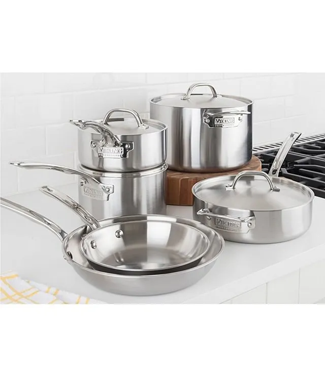 Viking Contemporary 3-Ply Stainless Steel 10-Piece Cookware Set with Glass  Lids