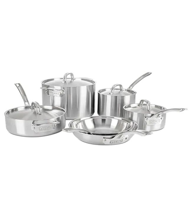 Viking 2-Ply 11pc Cookware Set, Stainless Steel Lids, Blue