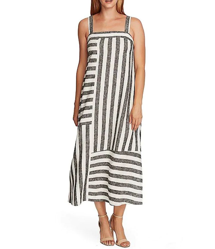 Vince Camuto Sleeveless Striped Square Neck Linen Blend Maxi Dress | The  Shops at Willow Bend