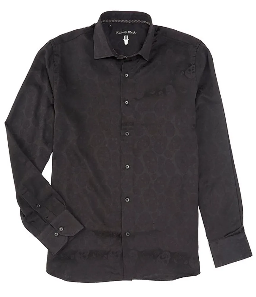 Visconti Performance Stretch Tonal Skull Print Long Sleeve Woven Shirt