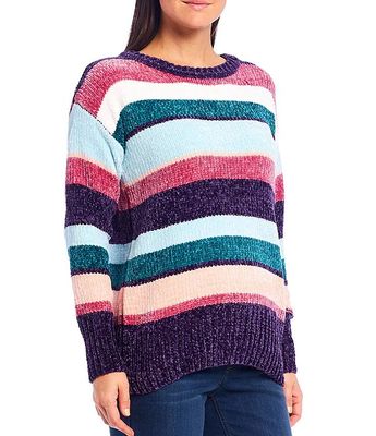 Petite Striped Chenille Crew Sweater