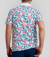 William Murray Tropical Mums Knit Short Sleeve Floral Print Polo Shirt