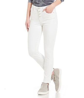 Exposed Button Sculpted High Rise Ankle Skinny Jeans