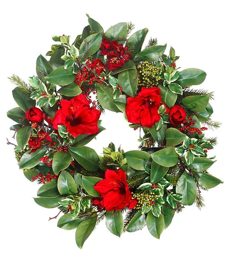 prisa regular electo Winward Holiday Collection Permanent Botanicals Amaryllis and Berries 24"  Wreath | Green Tree Mall
