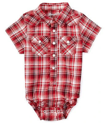 Wrangler® Baby Boys Newborn-9 Months Short Sleeve Plaid Bodysuit