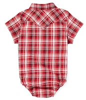 Wrangler® Baby Boys Newborn-9 Months Short Sleeve Plaid Bodysuit