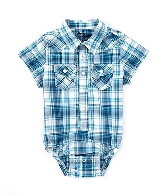 Wrangler® Baby Boys Newborn-9 Months Short Sleeve Plaid Woven Bodysuit