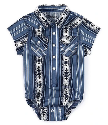 Wrangler® Baby Boys Newborn-9 Months Short-Sleeve Printed Woven Bodysuit