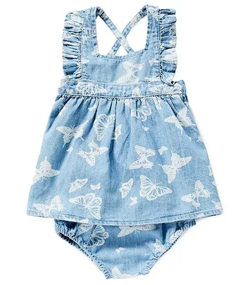 Wrangler® Baby Girls Newborn-24 Months Butterfly-Printed Denim Fit-And-Flare Dress