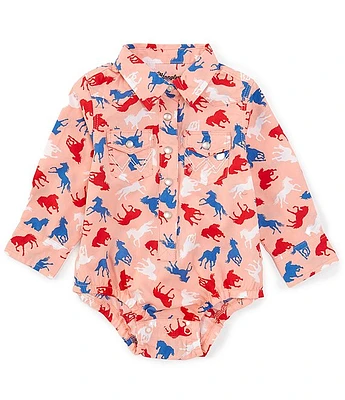 Wrangler® Baby Girls Newborn-24 Months Long Sleeve Horse Print Bodysuit