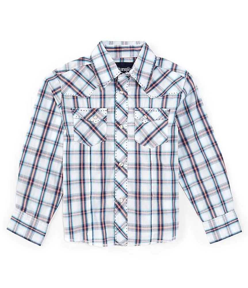 Wrangler® Big Boys 8-20 Long Sleeve Plaid Woven Pearl Snap Shirt