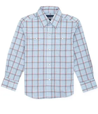 Wrangler® Big Boys 8-20 Long Sleeve Plaid Wrinke-Resistant Woven Shirt