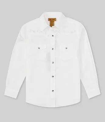 Wrangler® Big Girls 7-18 Long Sleeve Solid Western Snap Shirt