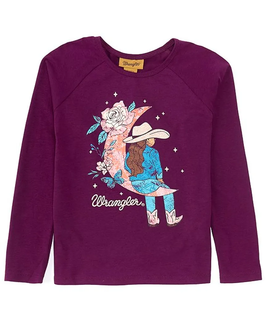 Wrangler® Little Girls 4-7 Long Sleeve Cowgirl/Moon T-Shirt