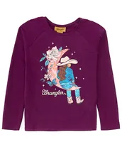 Wrangler® Little Girls 4-7 Long Sleeve Cowgirl/Moon T-Shirt