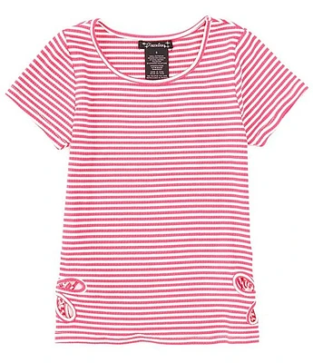 Xtraordinary Big Girls 7-16 Short Sleeve Striped Flower-Cutout-Side-Detail Top