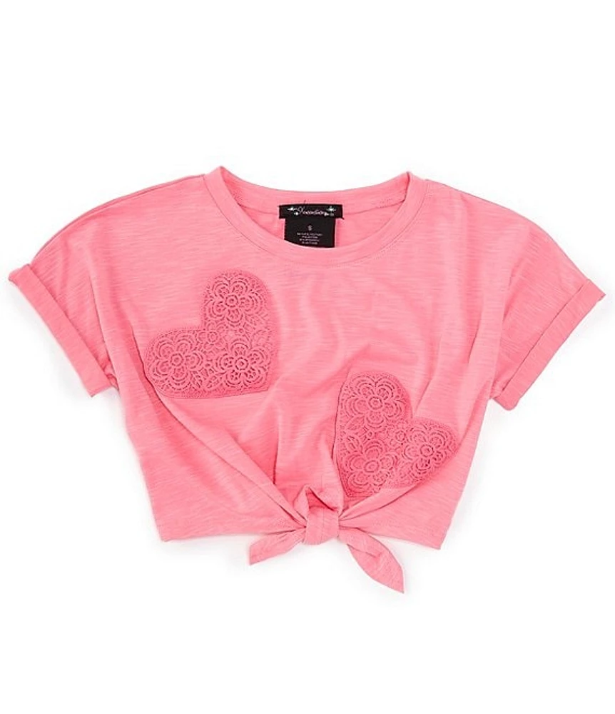 Xtraordinary Big Girls 7-16 Short Sleve Heart-Appliqued Tie-Front Top