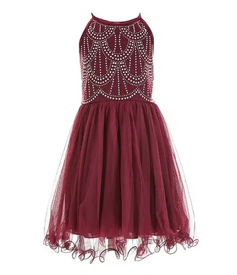 Xtraordinary Big Girls 7-16 Sleeveless Chandelier-Patterned/Mesh Wire Edge Hem Fit And Flare Dress