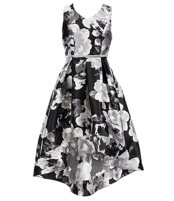 Xtraordinary Big Girls 7-16 Sleeveless Floral-Printed High-Low-Hem Fit-And-Flare Dress