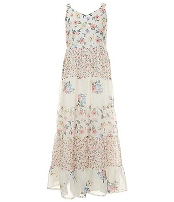 Xtraordinary Big Girls 7-16 Sleeveless Mixed-Media-Floral-Print Long Dress