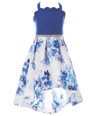 Xtraordinary Little Girls 4-6X Solid Bodice/Floral-Skirted High-Low-Hem Dress