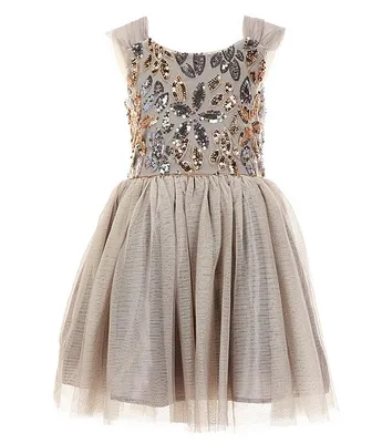 Zunie Big Girls 7-16 Sleeveless Sequin-Embellished Bodice/Mesh-Skirted Dress