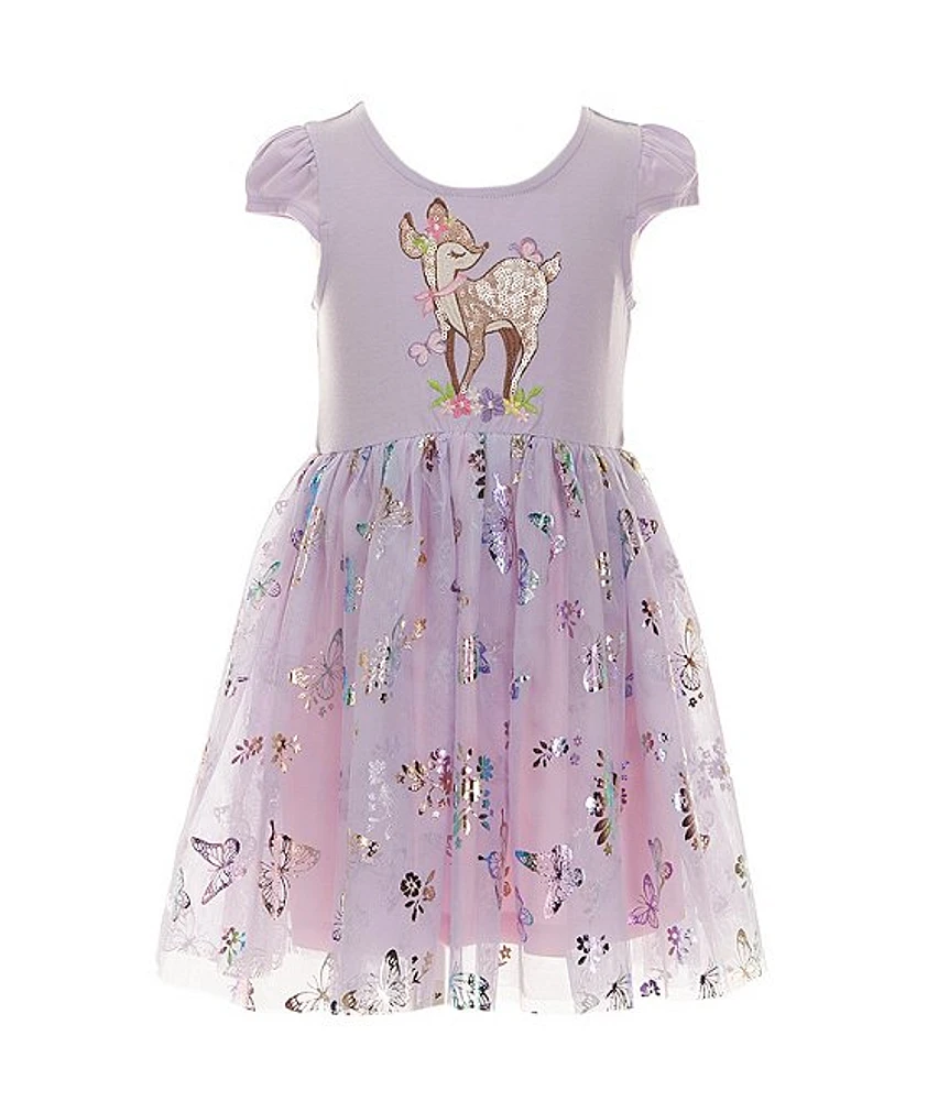 Zunie Little Girls 4-6X Puff Cap Sleeve Lilac Rainbow Foil Butterfly Floral Print Tutu Dress