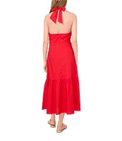 1. STATE Halter V Neck Sleeveless Maxi Sheath Dress