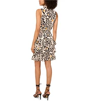 1. STATE Woven Sunflower Print Mock Neck Sleeveless Ruffle Tiered Dress