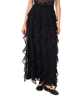 1. STATE Chiffon High Rise Smock Waist Running Ruffle Flounce Maxi Skirt