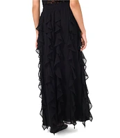 1. STATE Chiffon High Rise Smock Waist Running Ruffle Flounce Maxi Skirt