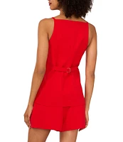 1. STATE Coordinating Linen Blend Square Neckline Sleeveless Button Front Vest