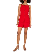 1. STATE Coordinating Linen Blend Square Neckline Sleeveless Button Front Vest