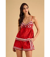 1. STATE Coordinating Printed Woven V-Neck Sleeveless Tie Front Tank