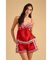 1. STATE Coordinating Printed Woven V-Neck Sleeveless Tie Front Tank