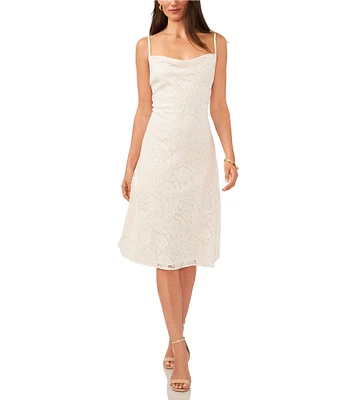 1. STATE Cowl Neck Sleeveless Spaghetti Strap Lace A-Line Dress